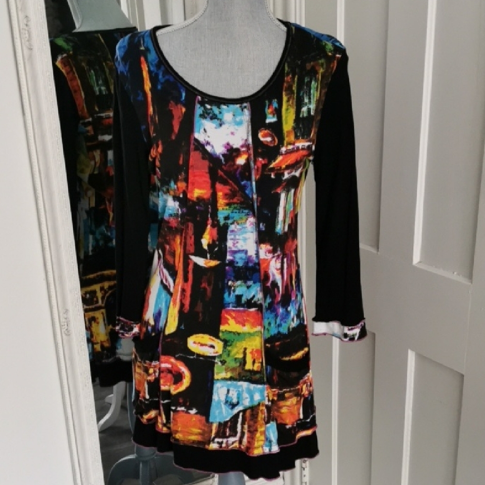 ORIENTIQUE Naturally Australia artsy watercolor artistic tunic/mini dress Size S